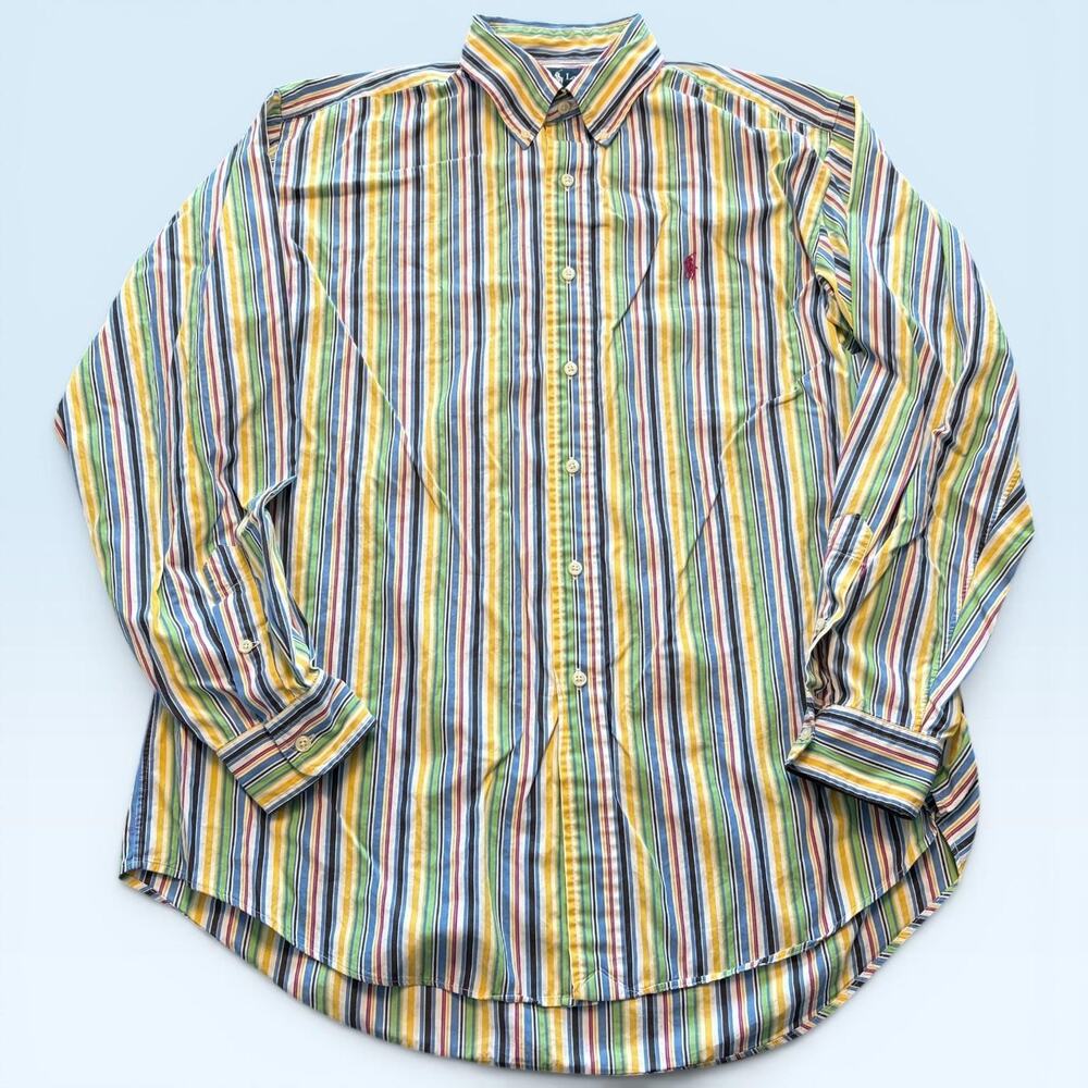 Ralph Lauren Shirt Mens Large Multicolor Stripe Button Down Long Sleeve Casual